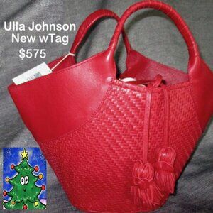 NWT $575  ULLA JONHSON Red Leather Tote Bag Great Size 17" Gorgeous Gift